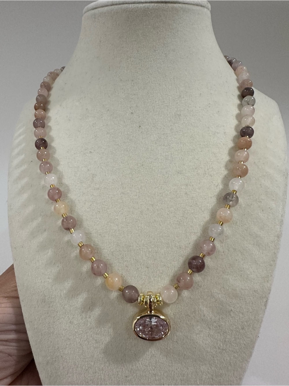 Amethyst Beaded Necklace with Bezel CZ Pendant | Boho Jewelry